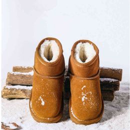 Kids Snow Boots Genuine Leather Fur child Top High Quality Australia Boots Winter Boots for Boys Baby girls Warm boot G1210
