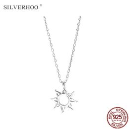 Silverhoo Sterling Silver 925 joyería minimalista sol colgante colgante para mujeres de moda collar de cadena de clavícula de moda regalo de aniversario