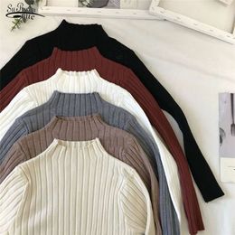 Autumn Winter Turtleneck Pullovers Sweaters Primer Shirt Long Sleeve Short Korean Slim-fit Tight Sweater Pull Femme 12035 210521