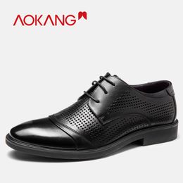 Dress Shoes AOKANG Summer Men Genuine Leather Derby Breathable Comfortable Business Man