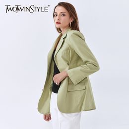 Casual Tunic Blazer For Women Notched Long Sleeve Black Solid Minimalist Blazers Female Fall Fashion 210524