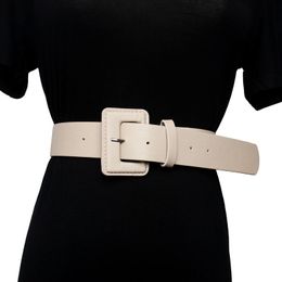 2021 New Summer Candy Color Pu Leather Square Buckle Brief Wide Long Belt Women Fashion Tide All-match