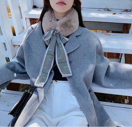 New Fashion Long Skinny Letter Printed Hair Head Scarf with Winter Warm Faux Fur Neck Collar Scarves for Women Hijabs Bufanda H0923