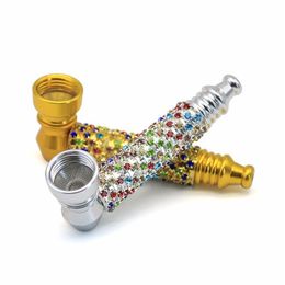 Exquisite with Diamond Smoke Metal Pipe Beautiful Portable Fashion Creative 90mm Herb Tobacco Pipes For Gifts