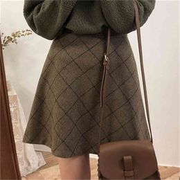 plaid Women Skirts Autumn Plus Size Above Knee, Skirt Female Vintage Suede Jupe Femme Faldas Mujer 210423