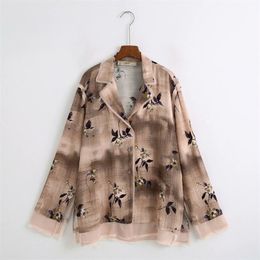 H.SA Summer Blouse Shirt Female Cotton Face Printing Full Sleeve Long Shirts Women Vintage Tops Ladies Clothing 210417