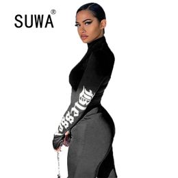 Sexy Fitness Wear Track Jogger Suit 2 Piece Pants Set Women Letter Long Sleeve Slim-Fit Top Tunic High Waisted Trouser Wholesale 210525