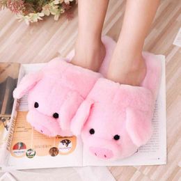 1 pcs plush comfort code couple Pack heel pink pig slippers ins style cute pig Animal Cartoon Plush Slippers Non-Slip Furry Shoe H1122