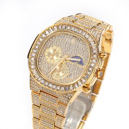 Hip Hop Luxury Date Quartz Wrist Waterproof Watches AAA CZ Stone Bling Iced Out Stainless Steel Watch for Men Charm Jewellery