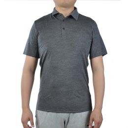 Men's 100% New Merino Wool Short Sleeve POLO Shirt 2 Colour Out Door Lightweight Tee Lapel Turn-down V Collar Button 210401