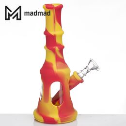 Silicone Food Grade Smoking Bong Glass Bottle Inside 7.8inches mixed Colours with Down Stem and Glass Bowl Dab Oil Rig