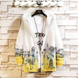 Women's Hooded Jackets Summer Causal Thin Print Windbreaker Women Basic Coats Zipper Lightweight Famale 210922