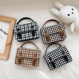 girls princess handbags fashion kids houndstooth printed business bag children plaid carry accessories small square bags women wallet F774