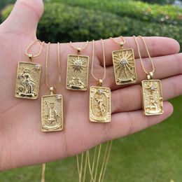 Designer Necklace Luxury Jewellery Vintage Tarot Cards For Women Man kabala Symbols Zircon Square Punk Sun and Moon Pendant Gifts