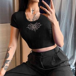 Geometry Pattern Diamond Y2K Crop Tops Women's T-Shirts New Summer Kawaii Aesthetic O-Neck Short Sleeve Black Tee Shirt 210415