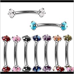 Drop Delivery 2021 16G 316L Stainless Steel Colorful Zircon Double Crystal Eyebrow Ring Body Piercing Jewelry Oe1Gk