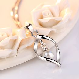 -6 mm perlas inteligentes colgante plata esterlina collar de clavícula joyería femenina natural recinto de la boda de la perla de agua dulce de 18k chapado en oro blanco
