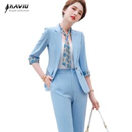 Summer Fashion Temperament Slim Suit Business Formal Half Sleeve Blazer And Pants Office Ladies Work Wear 210604