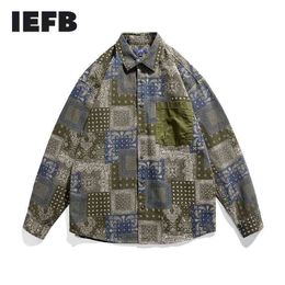 IEFB Cashew Flower Print Long Sleeve Men's Blouse Spring Three-dimensional Patch Pocket Casual Shirts Loose Tops 9Y6074 210524