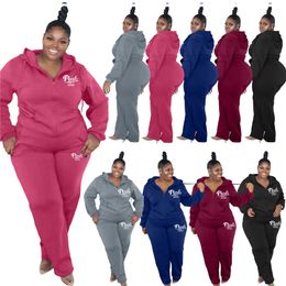 Women Plus Size Tracksuits 2 Piece Set Outfits Long Sleeve Hooded Sportswear Jogging Sportsuit Fashion Cardigan Hoodies K8612