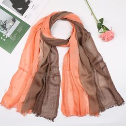 Linen Scarf Hijab Women Gradient Shawl Muslim Ombre Turban Double Color Fringe Scarves Pashmina Fashion Headscarf Mufflers