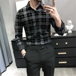 Luxury Velvet Palid Shirs Men Long Sleeve Slim Fit Casual Shirt Spring Business Formal Dress Shirts Social Party Clothing 210527