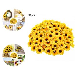 Decorative Flowers & Wreaths 50Pcs Durable Artificial Flower Head Eco-friendly Plastic Fake Sunflowers Beautiful Garland