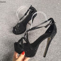 -OLOMM Ankunft Frauen Plattform Sandalen Sexy Stiletto Heels Offene Zehe Wunderschöne Black Party Schuhe US Plus Größe 5-15