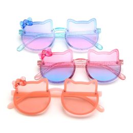 2021 girls glitter bow sunglasses children cartoon cat adumbral glasses fashion kids cute bowknot outdoor goggles B086