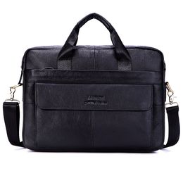 Men Genuine Leather Briefcases Business Office Travel Shoulder Bags