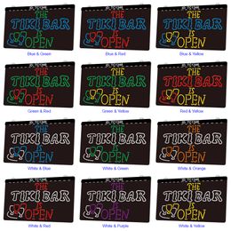 TC1346 The Tiki Bar is Open Light Sign Dual Colour 3D Engraving