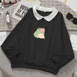 Frog Swearshirt Graphic Aesthetic Oversize Clothes Harajuku Cotton Pullover Feminino Hoodies with Pocket Kawaii Hoodie for Girls 210728
