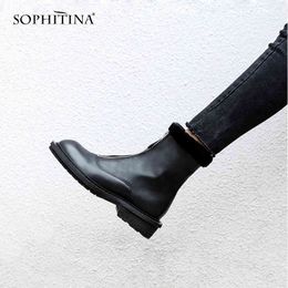 SOPHITINA Cool Design Boots High Quality Genuine Leather Fashion Zipper Solid Round Toe Shoes Women's Martin boots PO311 210513