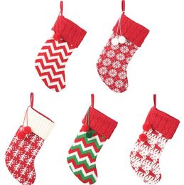 Christmas Stockings Knitted Gift Candy Bag Reindeer Snowflake Stocking Xmas Tree Ornament Storage Bags Party Decortion 5 Colours BT6680