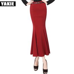 Plus size XS XXXL skirts womens long trumpet mermaid high waist ankle length vintage sexy Red Black bodycon 210608