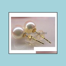 Stud Earrings Jewelry 10-11Mm Round White Pearl 14K Gold Aessories Drop Delivery 2021 P7Vnt