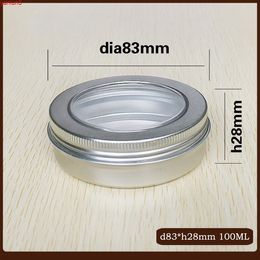 50pcs/lot 100g Aluminum Cosmetic Jar Visual Window Cap Screw Thread Cream Pot Lip Balm Mask Tin Ointment Hand Boxgood qty