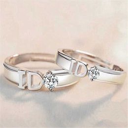 Womens Rings Crystal ring lovers letter inlaid diamond pair wedding engagement Lady Cluster styles Band