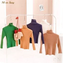 Baby Girl Boy Ribbed Sweater Turtleneck Spring Autumn Winter Child Knitted Pullover Top Solid Color Clothing 3-12Y 211201