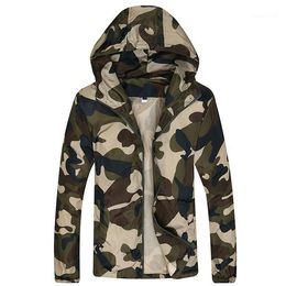 long thin jackets UK - Men's Jackets Men Bomber Jacket Thin Slim Long Sleeve Camouflage Hooded 2021 Windbreaker Zipper Outwear Army Brand Clothing