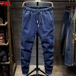 Large size jeans black men's man plus size harem pants autumn elastic stretch Slim feet trousers 7XL 6XL 5XL X0621