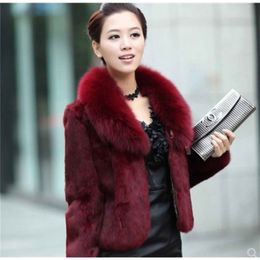 Black/white Womens Winter Autumn Short Section Faux Fur Jackets Man-made Rabbit Fur Collar Casual Fur Coats 211110