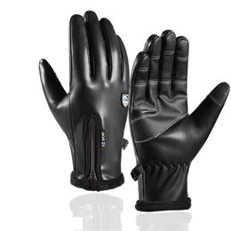 Cool Mens Gift Black PU Leather Touch Screen Waterproof Gloves