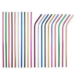 6*215mm Colourful Stainless Steel Straws Reusable Straight and Bent Drinking Straw Cleaning Brush for Kitchen Bar