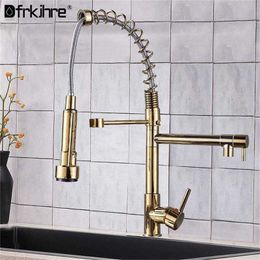 LED Kitchen Faucet ORB Chrome Gold FinishPull Down And Cold Mixer Taps Single Handle Spout Spray Plate 211108