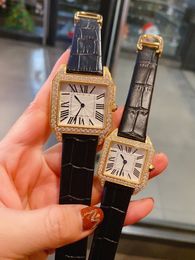 Fashion Women Square Quartz Watch Geometric Female genuine leather Roman Numbers blue pin Wrist watch full cz Business Clock