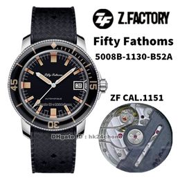 2021 ZF Factory Watches 5008B-1130-B52A Fifty Fathoms Barakuda Limited Edition CAL.1151 Autoamtic Mens Watch Black Dial Rubber Strap Sports Gents Wristwatches