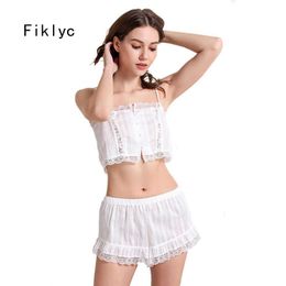 Fiklyc underwear loose style lace flower cotton pajamas sets cool design arrival sexy girls sleepwear sets high quality Q0706