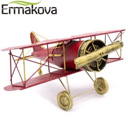 ERMAKOVA 29CM or 27cm Metal Handmade Crafts Aircraft Model Aeroplane Model Biplane Home Decor Furnishing Articles(Red Color) 210727