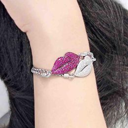 Link, Chain Rhinestone Red Lips Bracelets For Women Bohemia Vintage Bracelet Anklet High Quality Jewellery Charm Party Fashion Gift 2021